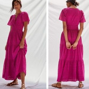 Anthropologie Maeve Somerset Eyelet Maxi Dress color magneta  size S